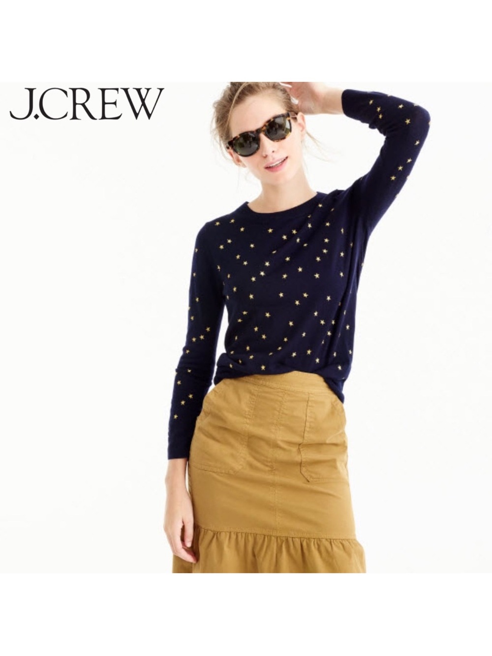 J. Crew Tippy Embroidered Star Sweater Navy Small